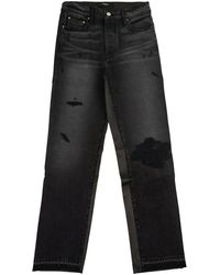 Amiri - Leather Hybrid Cropped Jeans W9W09325Ldrob" - Lyst