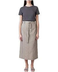 Brunello Cucinelli - Cotton Blend Midi Skirt With Tie "Oliva" Brun1409" - Lyst