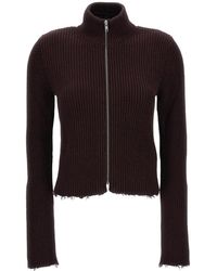MM6 by Maison Margiela - Frayed-Hem Zip-Fastening Ribbed Cotton Cardigan "Ciocolat" S52Am0309M13039144" - Lyst