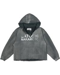 Satoshi Nakamoto - Distressed V Cut Hooded Sweatshirt Fw24Hod012 Blk" - Lyst