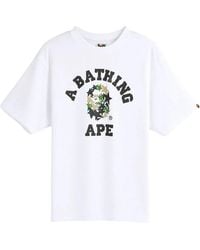 A Bathing Ape - Sta College Relaxed Fit T-Shirt 1L80110314 Wht" - Lyst