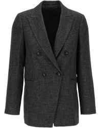 Brunello Cucinelli - Double-Breasted Blazer "Dark" Brun1317" - Lyst