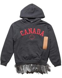 4SDESIGNS - Canada Feather Trim Hoodie F23 539F 0996 90Gry" - Lyst