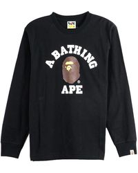 A Bathing Ape - College Long-Sleeve T-Shirt 1M80111051 Blk" - Lyst