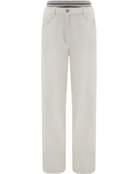 Brunello Cucinelli - Straight Leg Trousers With Waistband "Plaster" Brun402" - Lyst