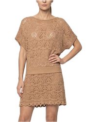 Balmain - Poncho Style Crochet Laced Mini Dress "Dark Sand" Af4R0005Kd780Ag" - Lyst