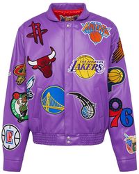 Jeff Hamilton - Nba Collage Vegan Leather Jacket "Collage" Nba-201-Pur" - Lyst