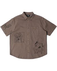 by Parra - Crooked Face Short-Sleeve Button Up Shirt 55320 Brn" - Lyst