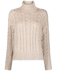 Brunello Cucinelli - Wool Silk Cable Knit Sweater "Feather" Brun2743" - Lyst