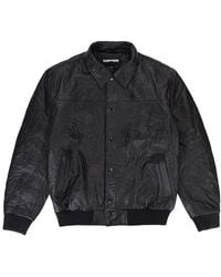Sp5der - Debossed Leather Jacket Sp5_Blkwlthr" - Lyst