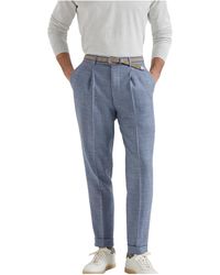 Brunello Cucinelli - Wool Silk Linen Checked Trousers "Cloud" Brun2881" - Lyst