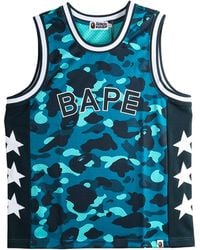 A Bathing Ape - Color Camo Mesh Multi Logo Relaxed Fit Tank Top 1M30108302 Grn" - Lyst
