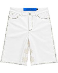 LOSTSHDWS - Embellished Sun Logo Leather Shorts /Bone" S6E7S9Jg" - Lyst
