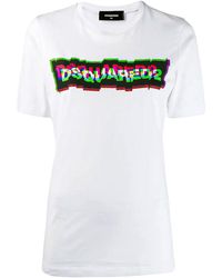 DSquared² - Glitch Logo Print Cotton T-Shirt S75Gd0032-S22844-100" - Lyst