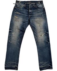 Mastercraft Union - Edo Straight Aza Repaired Jeans "Mid" 702 10 62 Blu" - Lyst