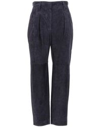 Brunello Cucinelli - Suede Trousers "Dark" Brun2640" - Lyst