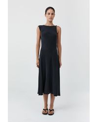 St. Agni - Silk Drape Back Midi Dress - Lyst