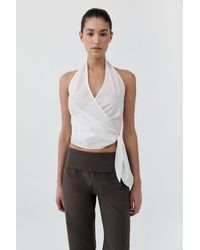St. Agni - Pinstripe Halter Wrap Top - Lyst