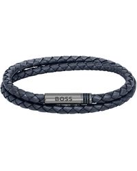 BOSS - Ares Leather Rope Bracelet - Lyst