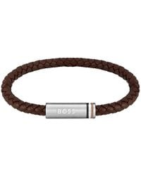 BOSS - Ares Braided Leather Bracelet - Lyst