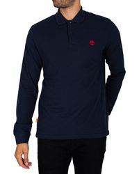 Timberland Longsleeved Pique Slim Polo Shirt - Blue