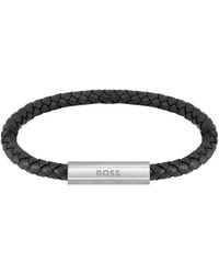BOSS - Braided Leather Bracelet - Lyst