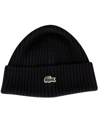 Lacoste - Ribbed Embroidered Logo Beanie - Lyst