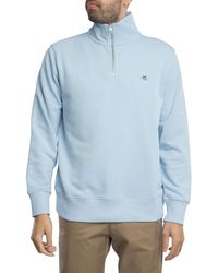 GANT - S Half Zip Sweatshirt Fresh Blue S - Lyst