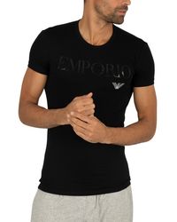 Emporio Armani Allover Logo Cotton T-shirt in Black for Men Mens T-shirts Emporio Armani T-shirts Save 21% 