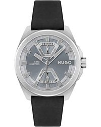 HUGO - Expose Black Leather Strap Watch 44mm - Lyst