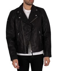 Superdry Leather Moto Biker Jacket - Black
