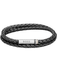 BOSS - Ares Leather Rope Bracelet - Lyst