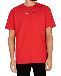 Tommy Hilfiger Linear Logo T-shrit - Red