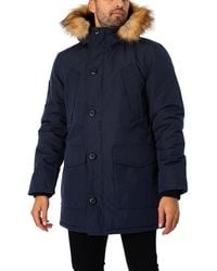 Hollister All Weather Parka Jacket Faux Fur Hood In Navy in Blue