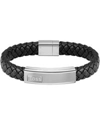 BOSS - Lander Leather Bracelet - Lyst