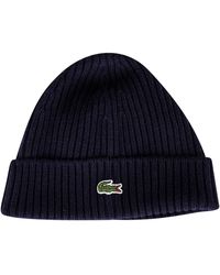 Lacoste - Ribbed Embroidered Logo Beanie - Lyst