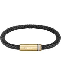 BOSS - Braided Leather Bracelet - Lyst