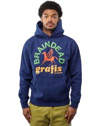 Mens Clothing Activewear Brain Dead Cotton Tongue Demon Hoodie Navy in Blue for Men gym and workout clothes Hoodies 