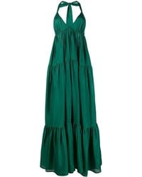 Kalita Atlas Tiered Silk Maxi Dress - Green