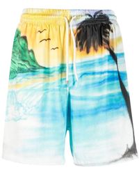 FLANEUR HOMME Palm-tree Print Detail Shorts - Blue