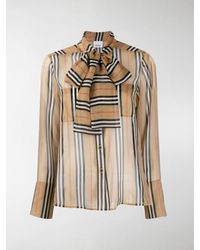 Burberry Icon Stripe Pussy-bow Blouse - Black