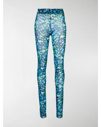 Ganni Floral-print Mesh leggings - Blue
