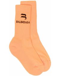 Balenciaga Ribbed-knit Logo-intarsia Socks - Orange