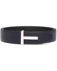 for Men Save 46% Tom Ford Leather Logo-buckle Reversible Belt in Dark Navy/Black Mens Accessories Belts Blue 