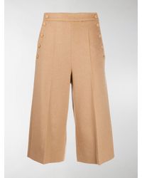 Max Mara Virgin Wool Button Shorts - Natural