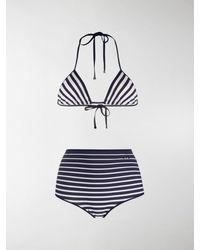 Valentino Striped High-waisted Bikini - Blue