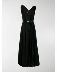 Prada Bow Detail V-neck Dress - Black