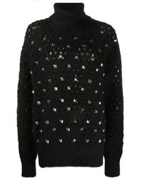 Junya Watanabe Open Knit Sweater With Rockstud Detailing - Black