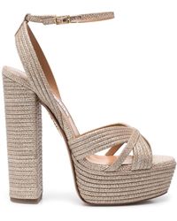 Aquazzura Leather Sundance 140mm Platform Sandals in Gold (Metallic) | Lyst