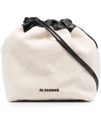 Jil Sander Leather-trim Drawstring Crossbody Bag - White